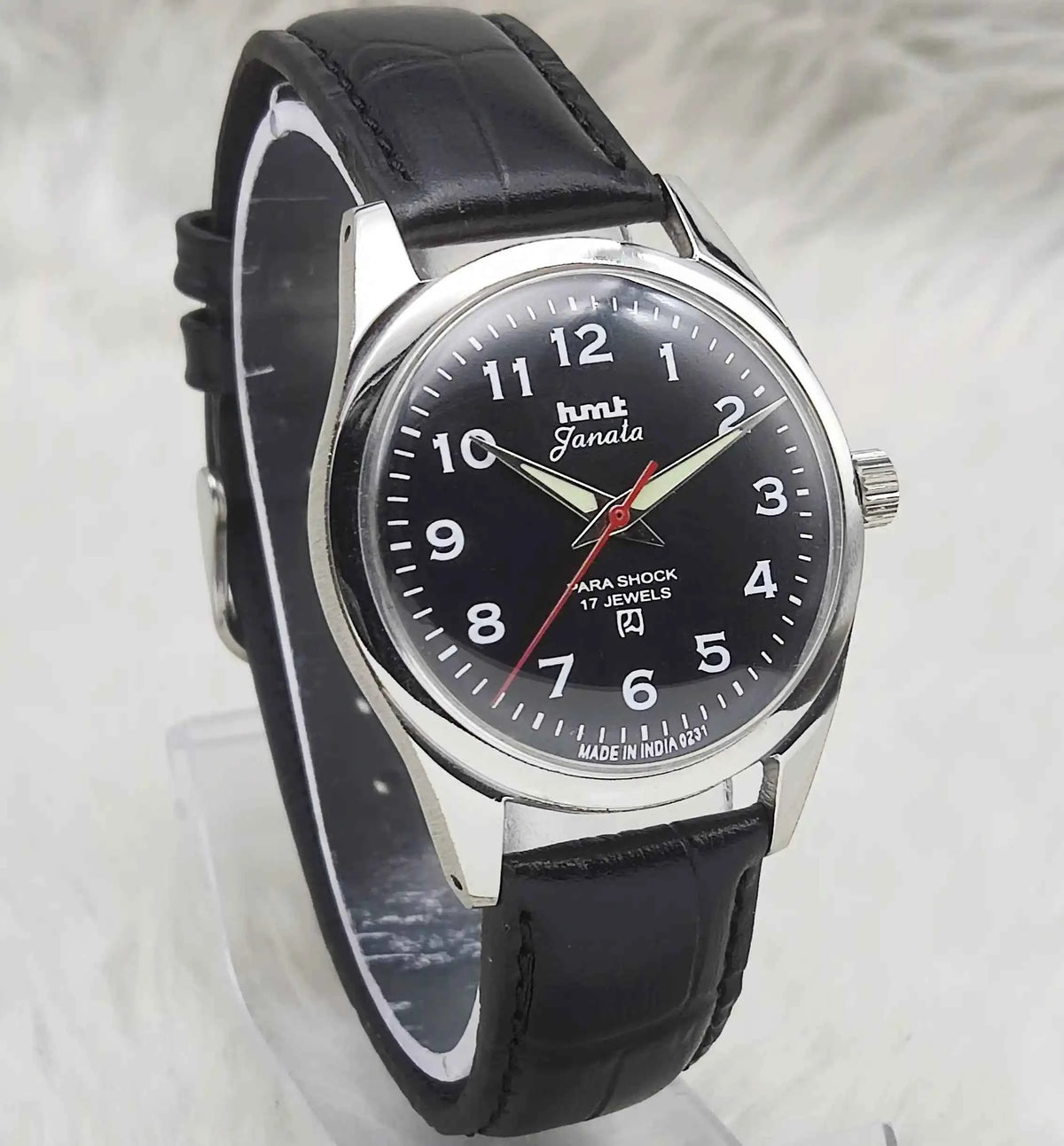 HMT Janata Handwinding Watch with Black Dial and English Numerals Indices