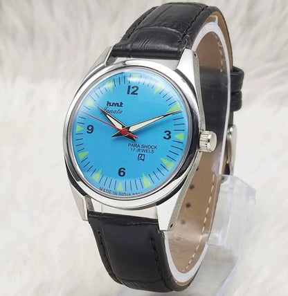 HMT Janata Handwinding Watch - English Numerals Sky Blue Dial, 17 Jewels