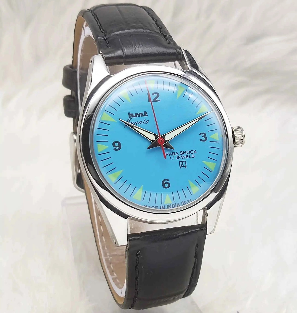 HMT Janata Handwinding Watch - English Numerals Sky Blue Dial, 17 Jewels