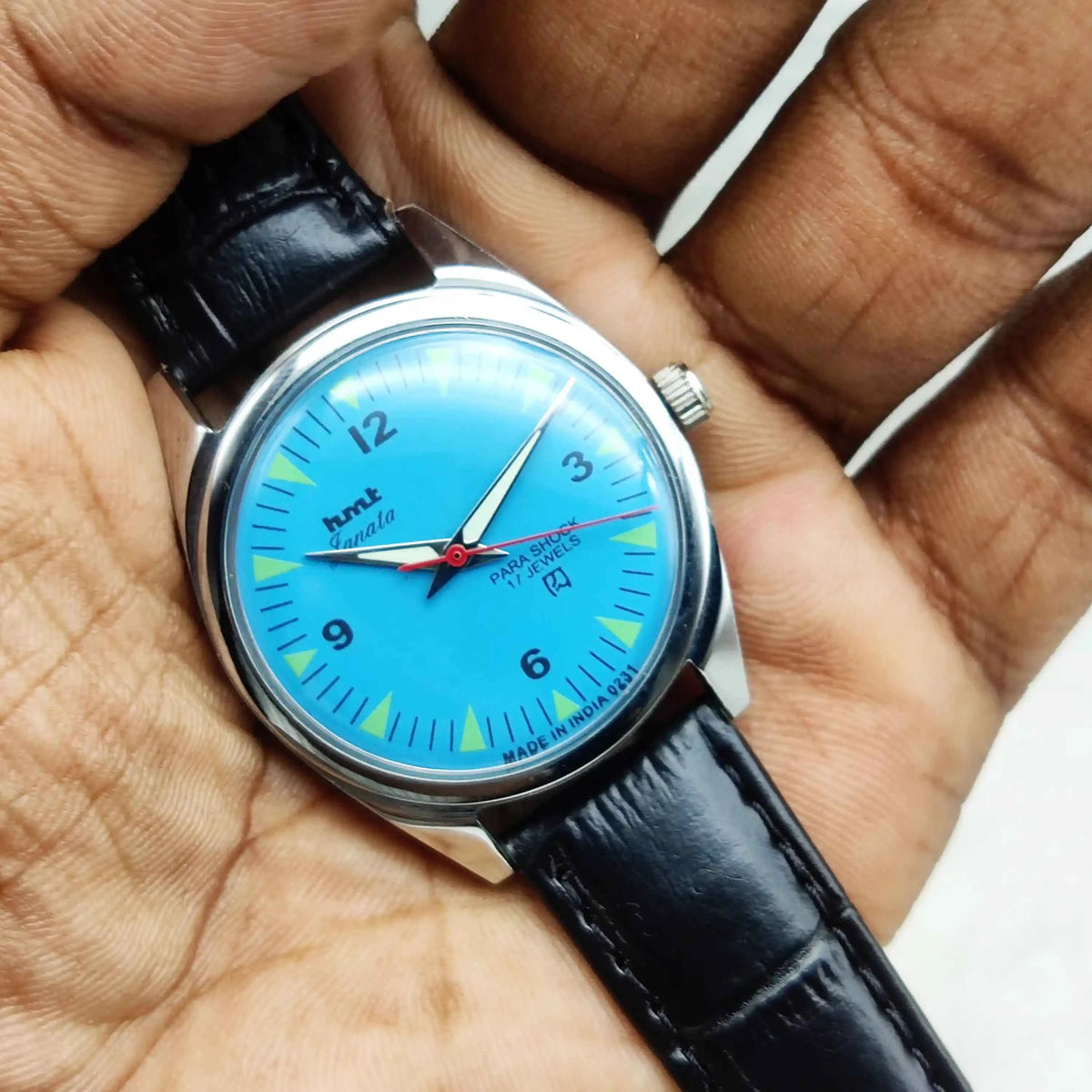 HMT Janata Handwinding Watch - English Numerals Sky Blue Dial, 17 Jewels