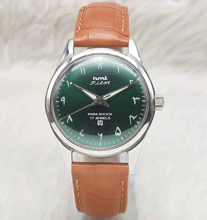 HMT Pilot Green Arabic Numerals Indices Dial 17 Jewels Handwinding Watch