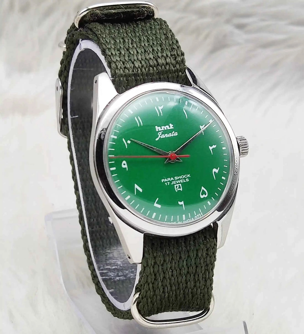 HMT Janata Handwinding Watch with 17 Jewels, Green Dial & Arabic Font