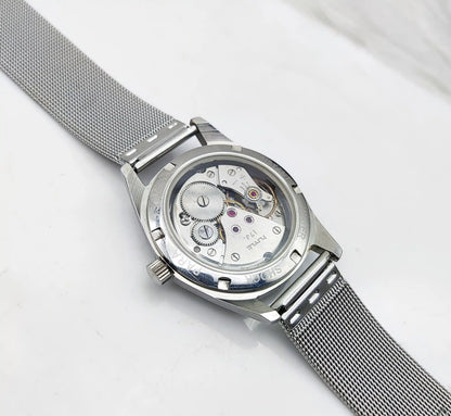 HMT Janata Handwinding Men's Watch with Black Dial Arabic Font and Transparent Back, 17 Jewels