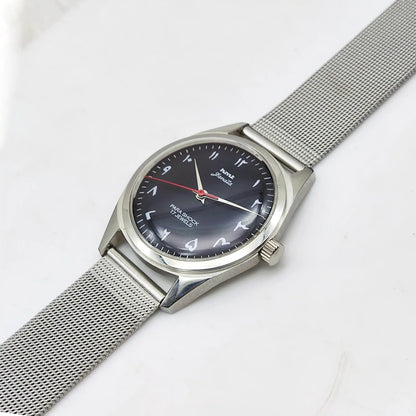 HMT Janata Handwinding Men's Watch with Black Dial Arabic Font and Transparent Back, 17 Jewels