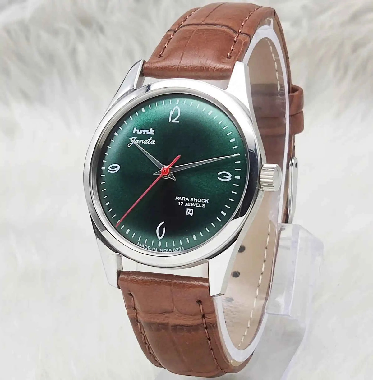 HMT Janata Handwinding Watch with Apple Green Dial and Transparent Back - 17 Jewels