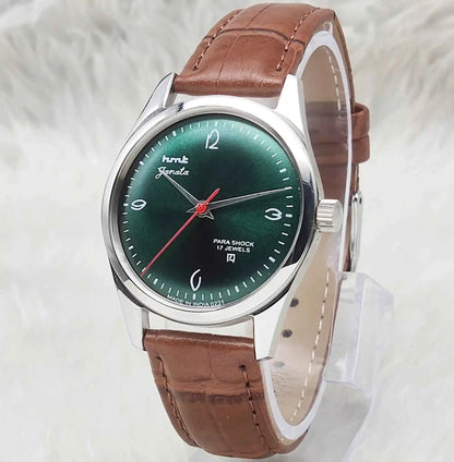 HMT Janata Handwinding Watch with Apple Green Dial and Transparent Back - 17 Jewels