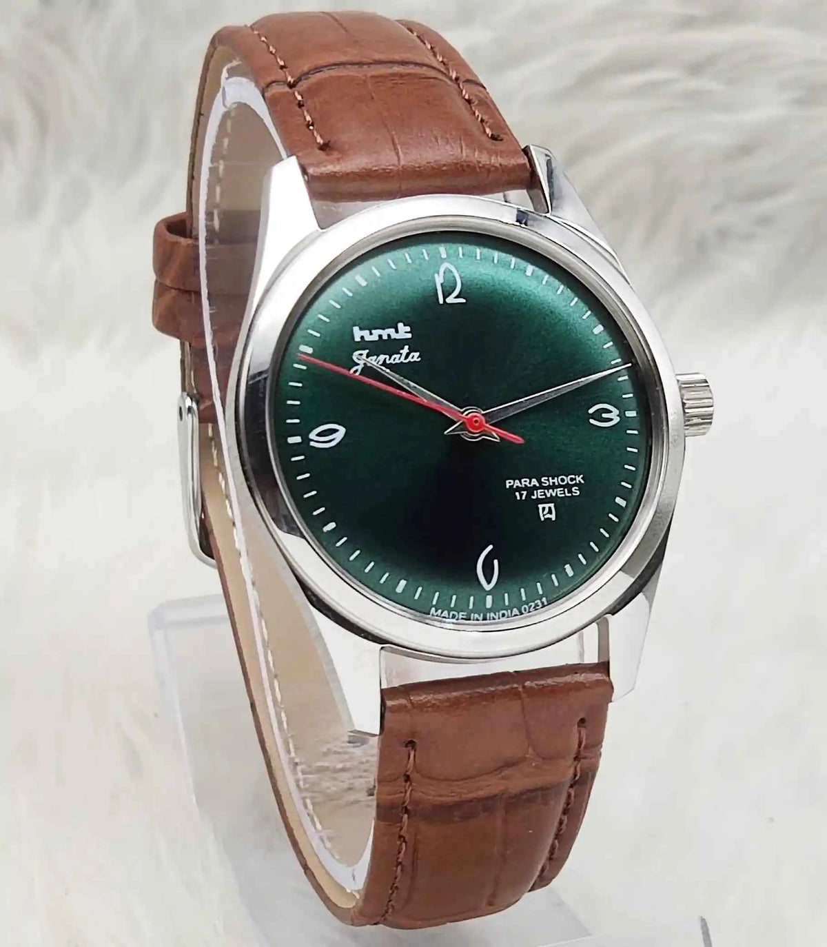 HMT Janata Handwinding Watch with Apple Green Dial and Transparent Back - 17 Jewels