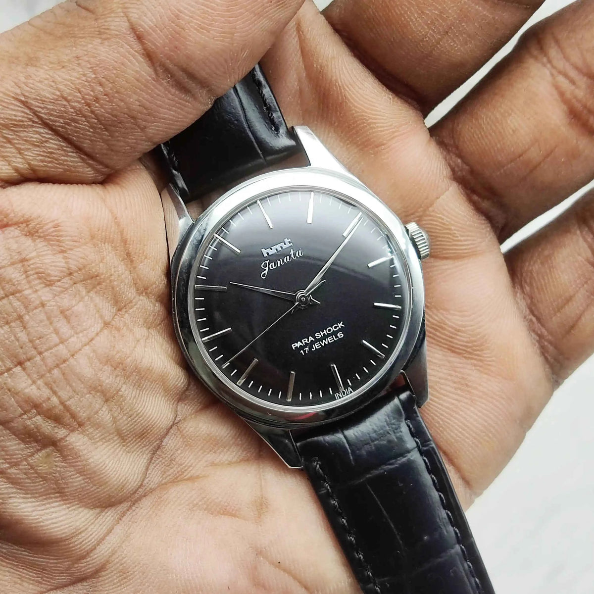 HMT Janata Handwinding Black Dial Watch Transparent Back