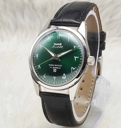 HMT Pilot Handwinding Green Arabic Numerals Dial 17 Jewels Watch
