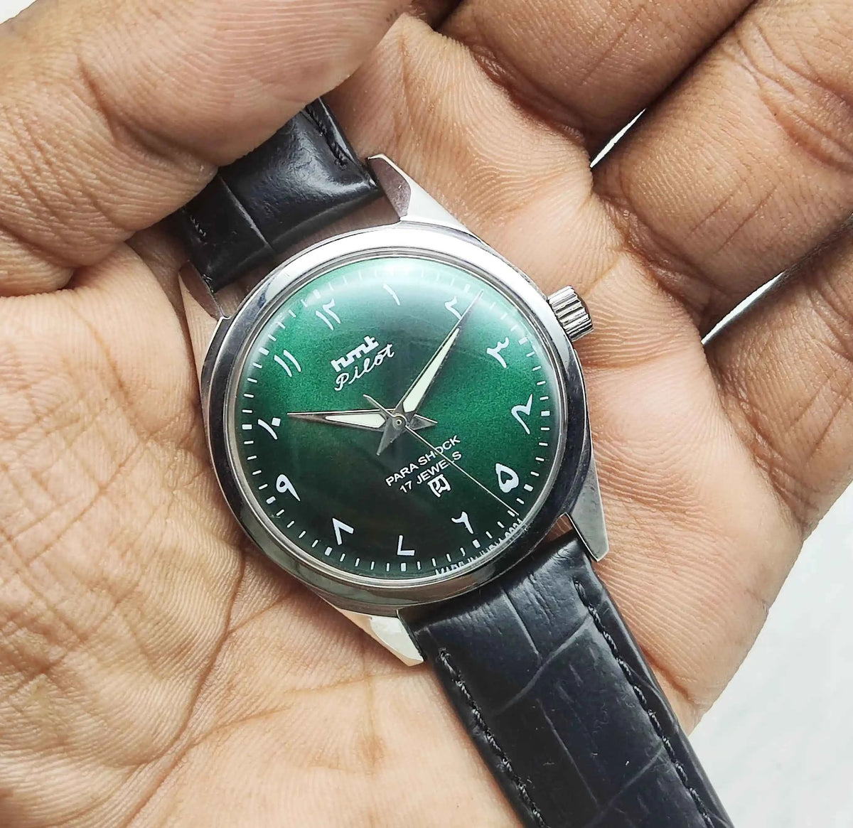 HMT Pilot Handwinding Green Arabic Numerals Dial 17 Jewels Watch