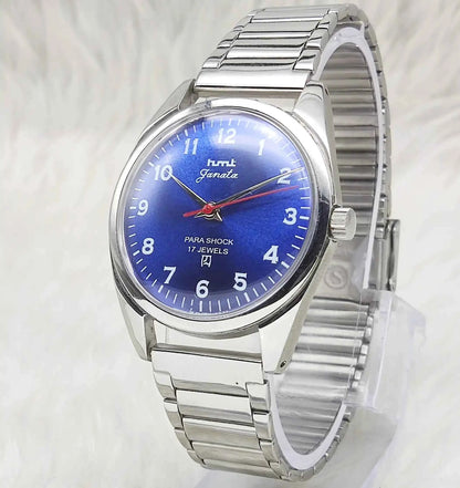 HMT Janata Men's Watch with Blue Dial, English Numerals, 17 Jewels