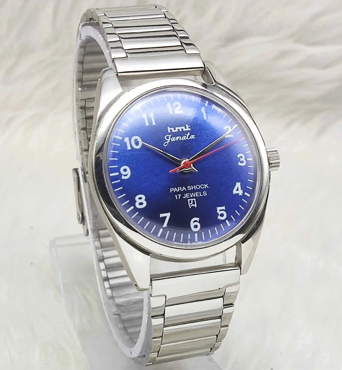 HMT Janata Men's Watch with Blue Dial, English Numerals, 17 Jewels