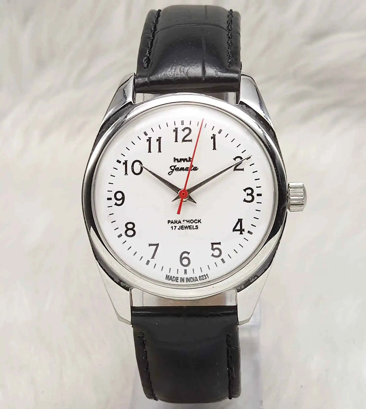 HMT Janata Handwinding Watch - White Dial, 17 Jewels, Para Shock Features