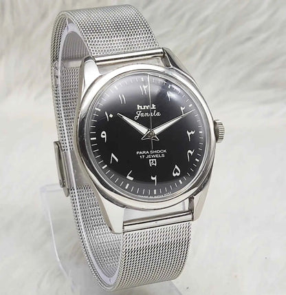 HMT Janata Handwinding Watch with 17 Jewels and Black Dial Arabic Numerals