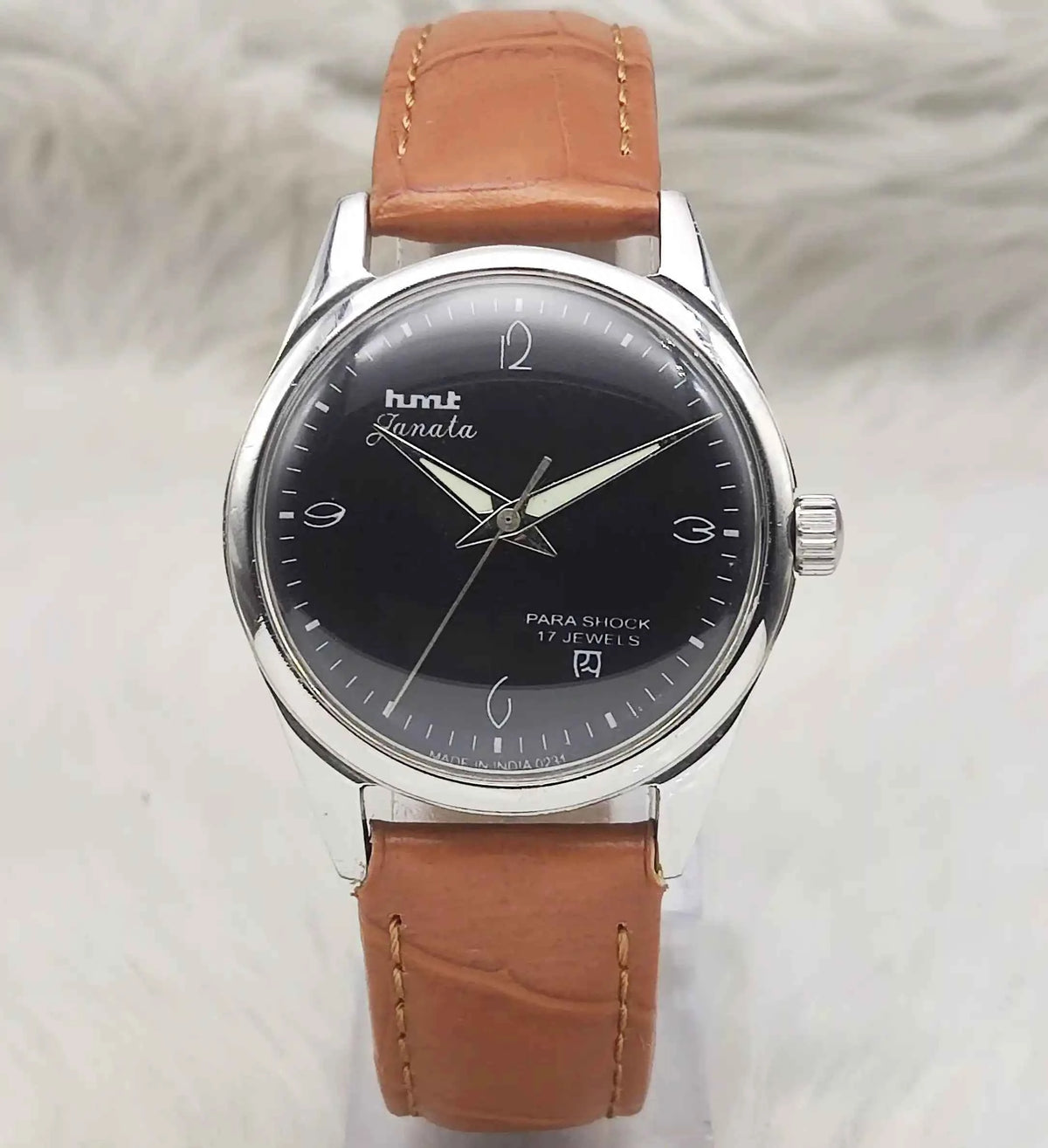 HMT Janata Handwinding Watch - Black Dial with English Indices and 17 Jewels