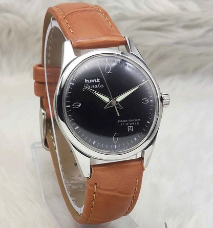 HMT Janata Handwinding Watch - Black Dial with English Indices and 17 Jewels