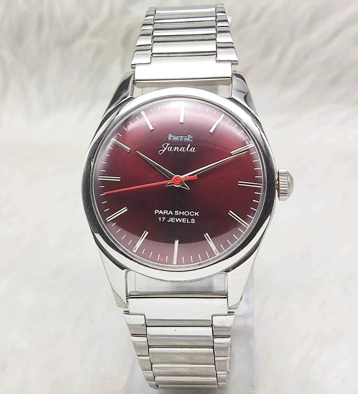HMT Janata Men's Watch - Maroon Dial, Stick Indices, 17 Jewels Para Shock