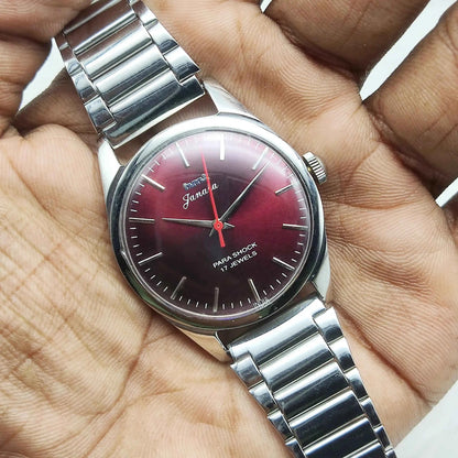 HMT Janata Men's Watch - Maroon Dial, Stick Indices, 17 Jewels Para Shock