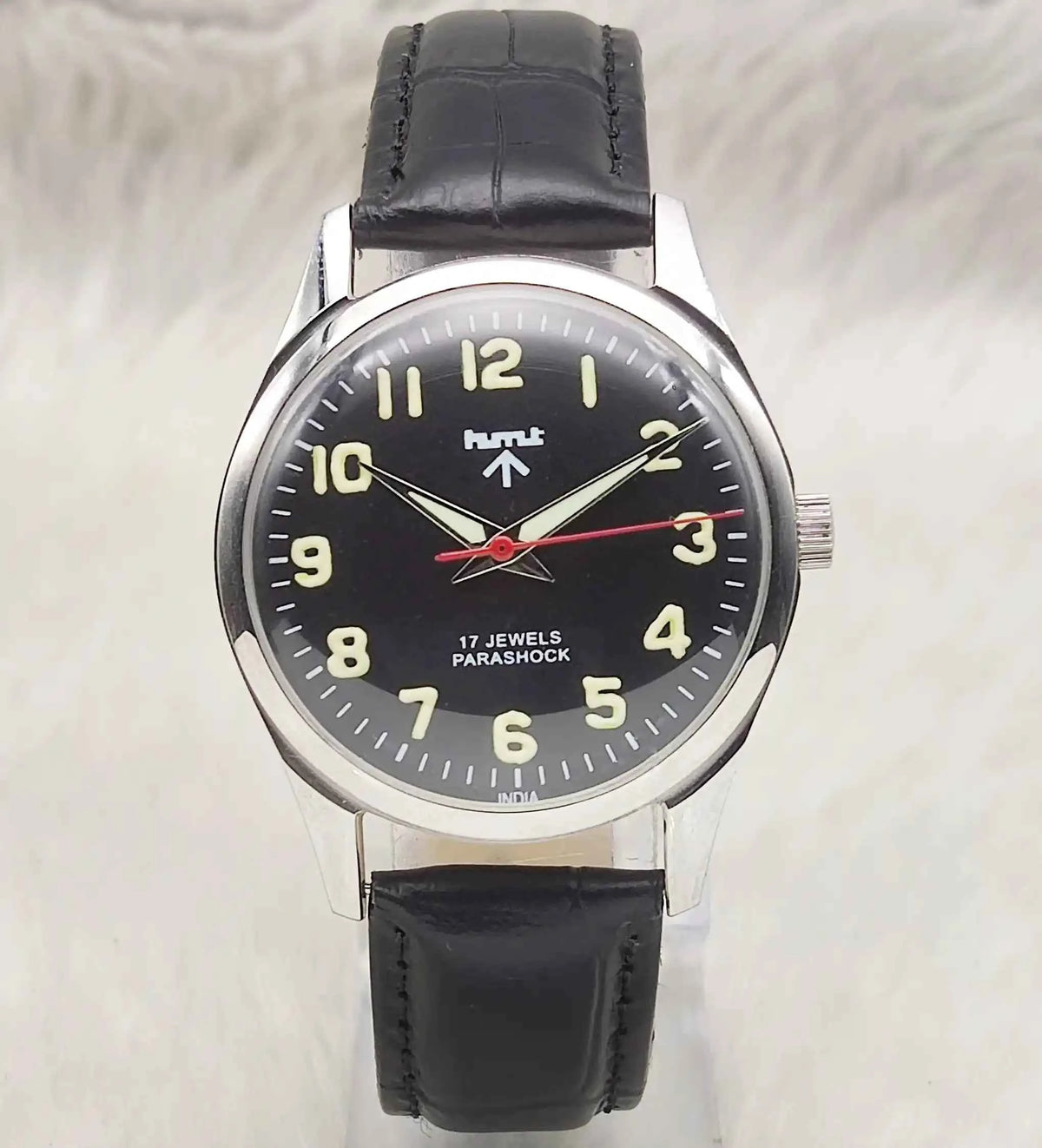 HMT Mechanical Handwinding Watch: Timeless Black Dial with Transparent Back
