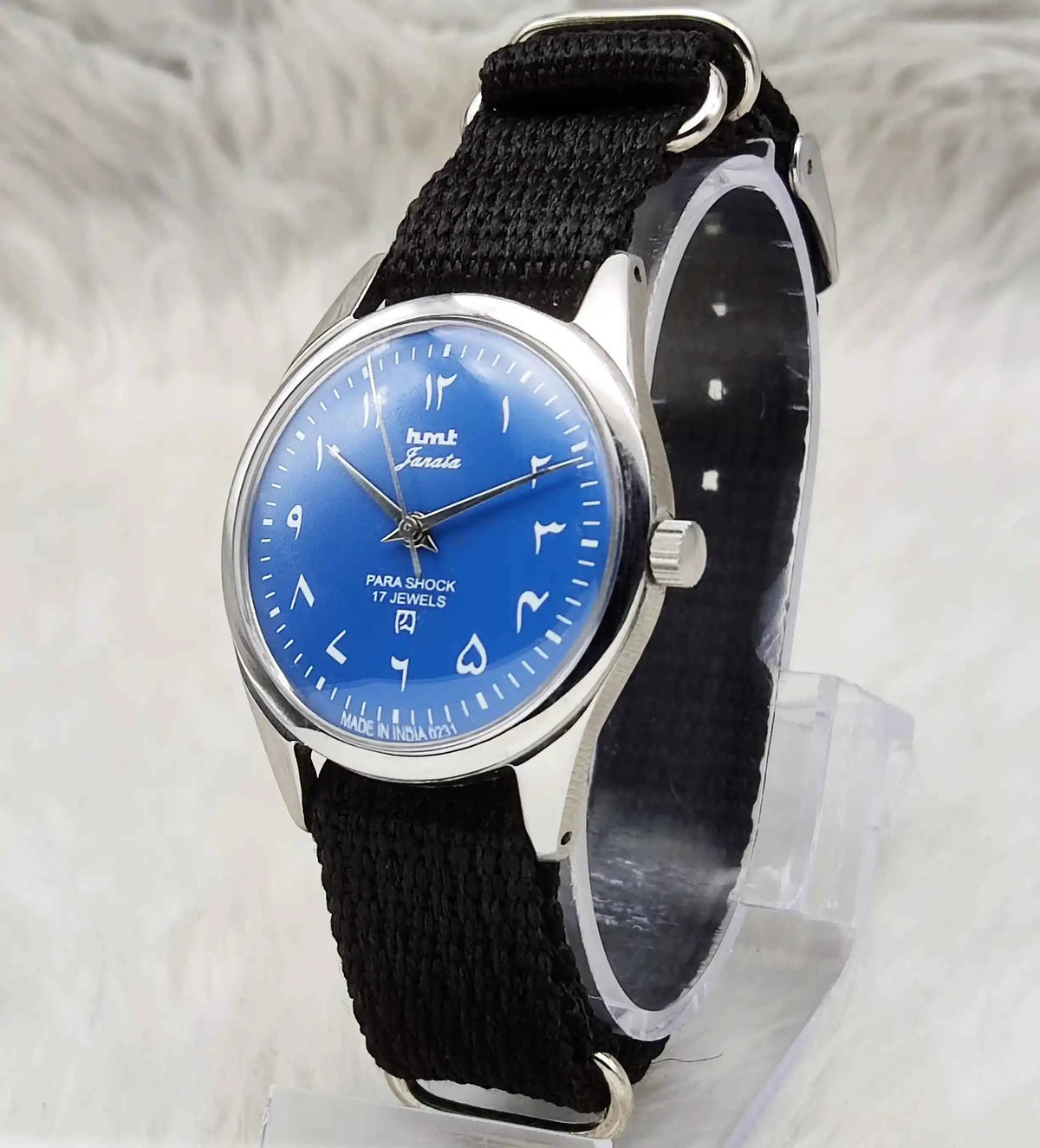 HMT Janata Handwinding Watch with 17 Jewels and Ocean Blue Dial in Arabic Font