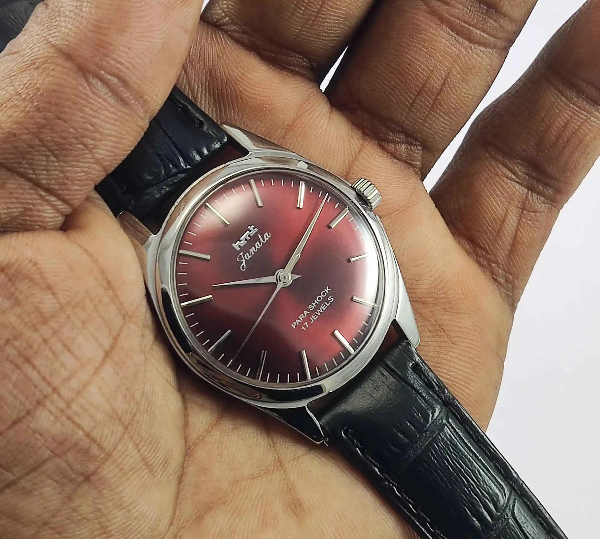 HMT Janata Men's Watch - Maroon Dial, Stick Indices, 17 Jewels