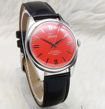 HMT Janata Stick Watch - Timeless Handwound Precision with Reddish Dial