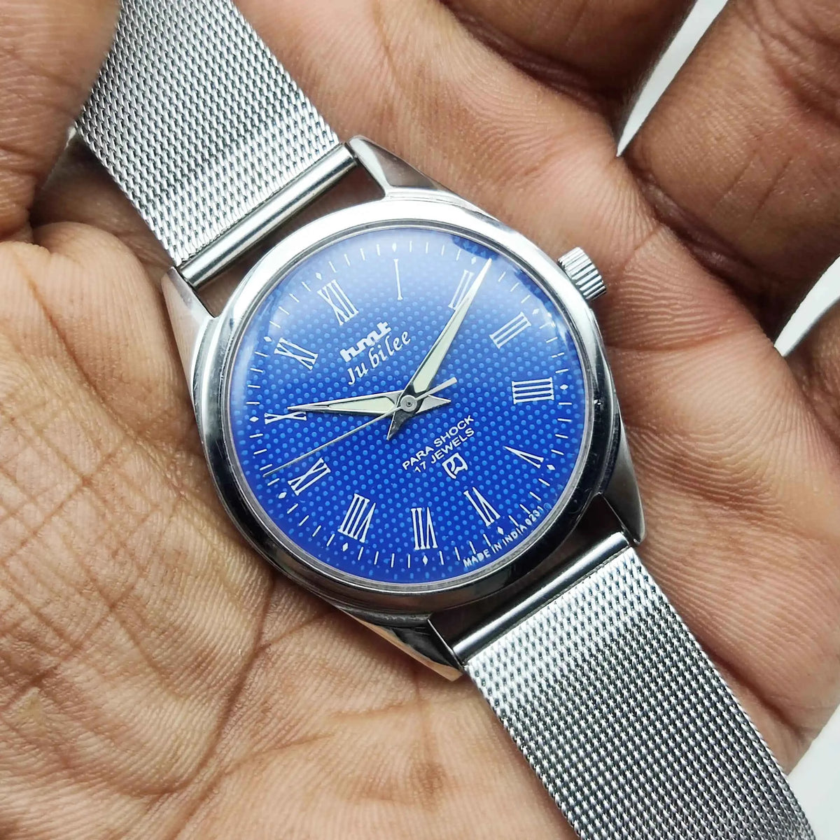 HMT Jubilee Blue Dial Watch with 17 Jewels Handwinding Mechanism