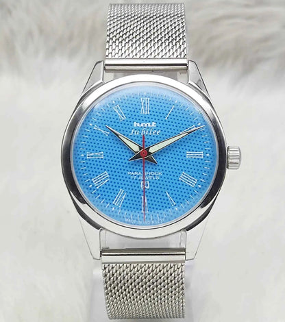 HMT Jubilee Handwinding Watch with Sky Blue Dial and Roman Numerals Indices