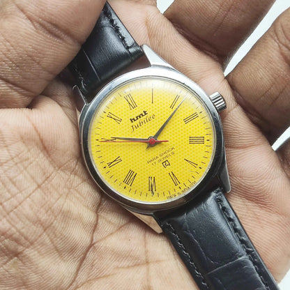 HMT Jubilee Sun Yellow Dial Roman Indices 17 Jewels Handwinding Watch - Timeless Elegance