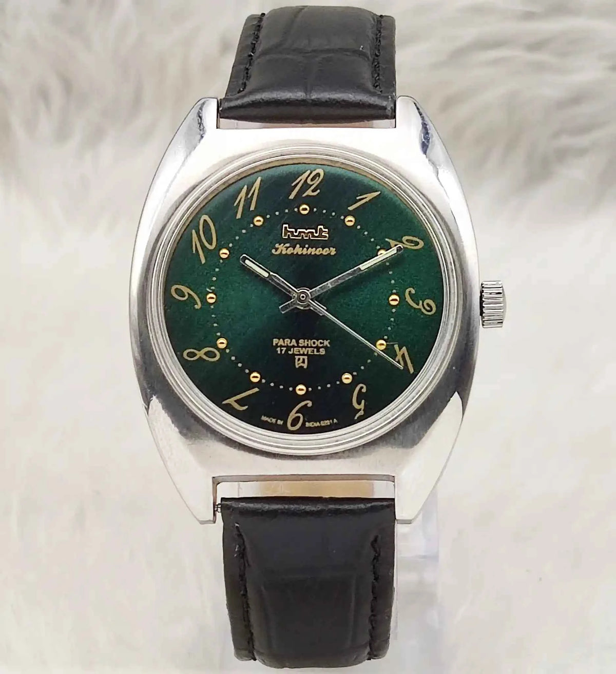 HMT Kohinoor Handwinding Watch - 17 Jewels Apple Green Dial with English Numerals