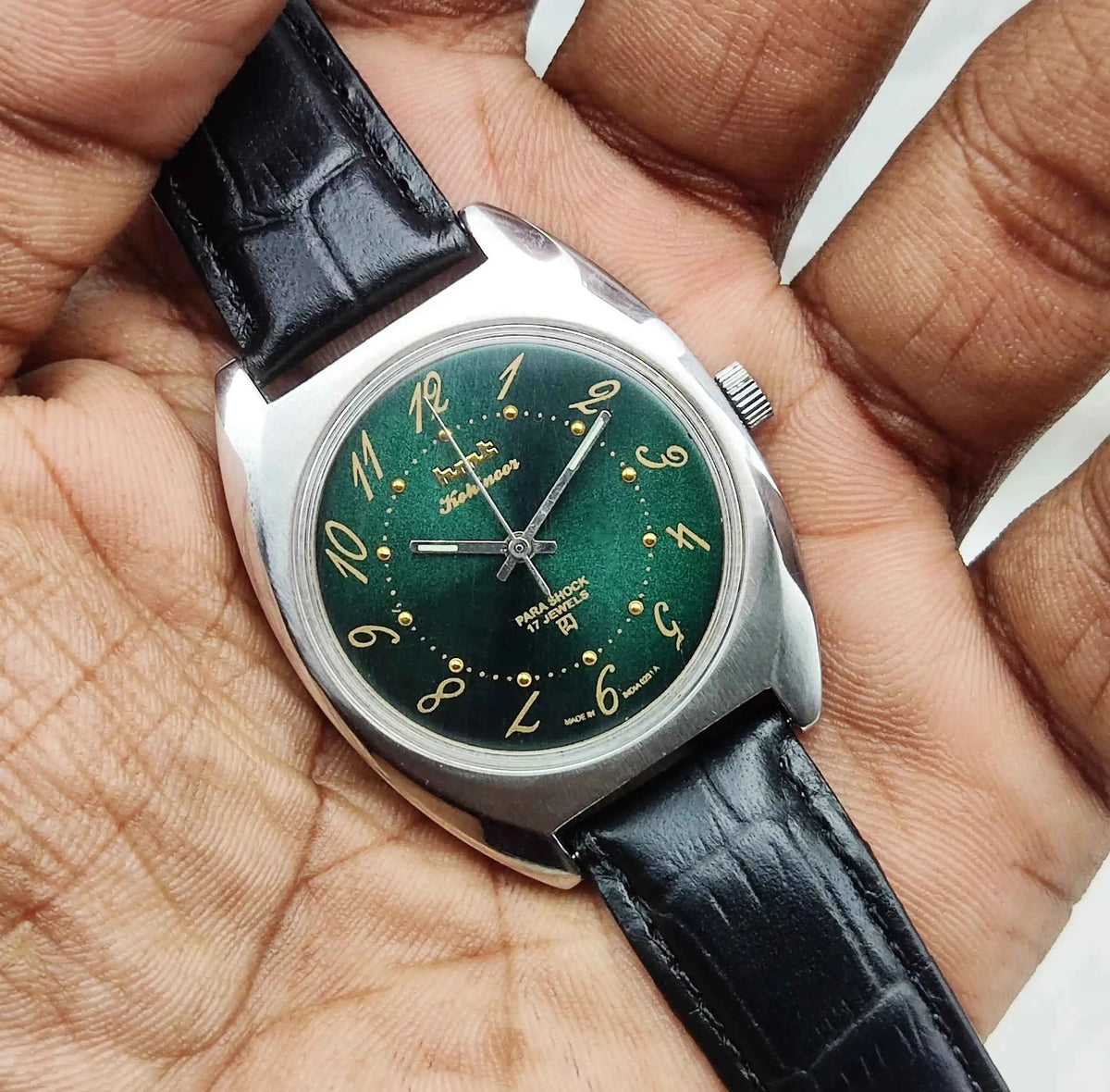 HMT Kohinoor Handwinding Watch - 17 Jewels Apple Green Dial with English Numerals