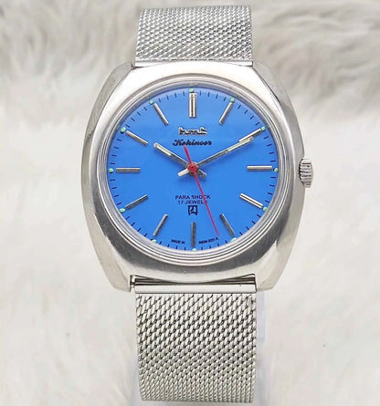 HMT Kohinoor Handwinding Watch - 17 Jewels Asian Blue Dial with Stick Indices