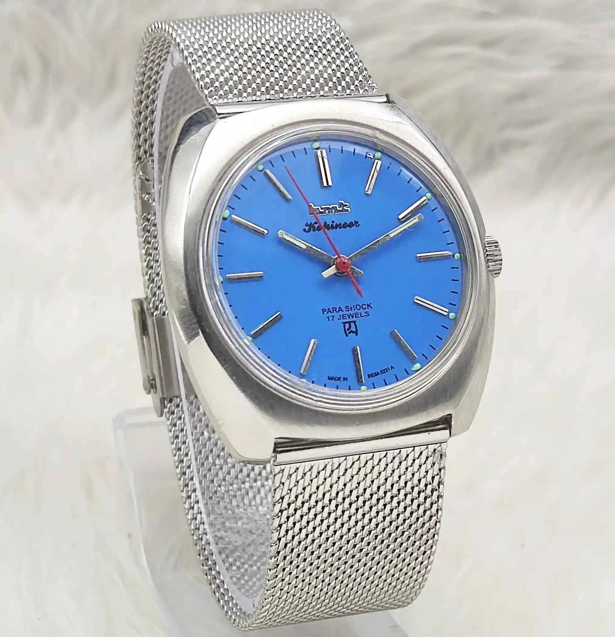 HMT Kohinoor Handwinding Watch - 17 Jewels Asian Blue Dial with Stick Indices