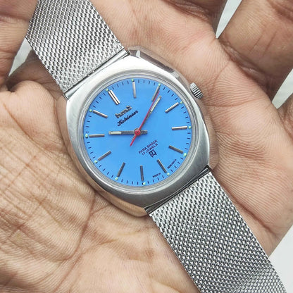 HMT Kohinoor Handwinding Watch - 17 Jewels Asian Blue Dial with Stick Indices