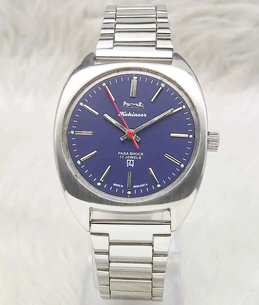 HMT Kohinoor Watch - 17 Jewels Blue Dial Para Shock Handwinding Timepiece