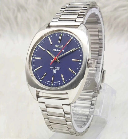 HMT Kohinoor Watch - 17 Jewels Blue Dial Para Shock Handwinding Timepiece
