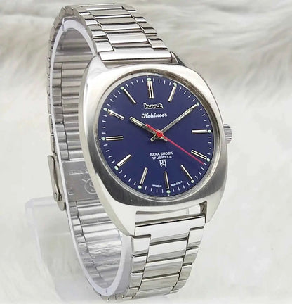 HMT Kohinoor Watch - 17 Jewels Blue Dial Para Shock Handwinding Timepiece