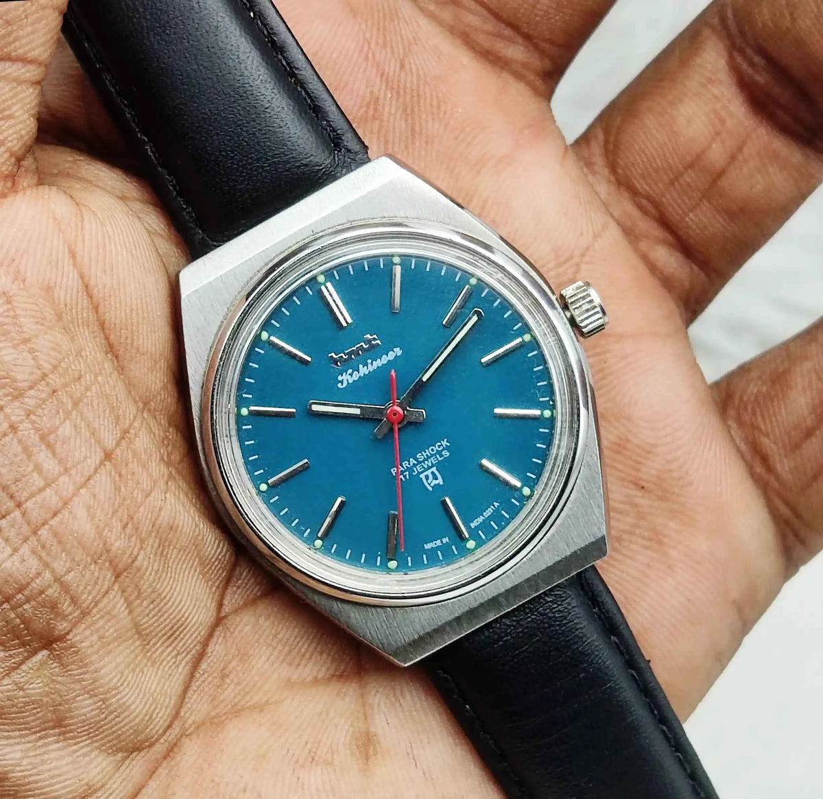 HMT Kohinoor Handwinding Watch - 17 Jewels Peacock Green Dial with Stick Indices