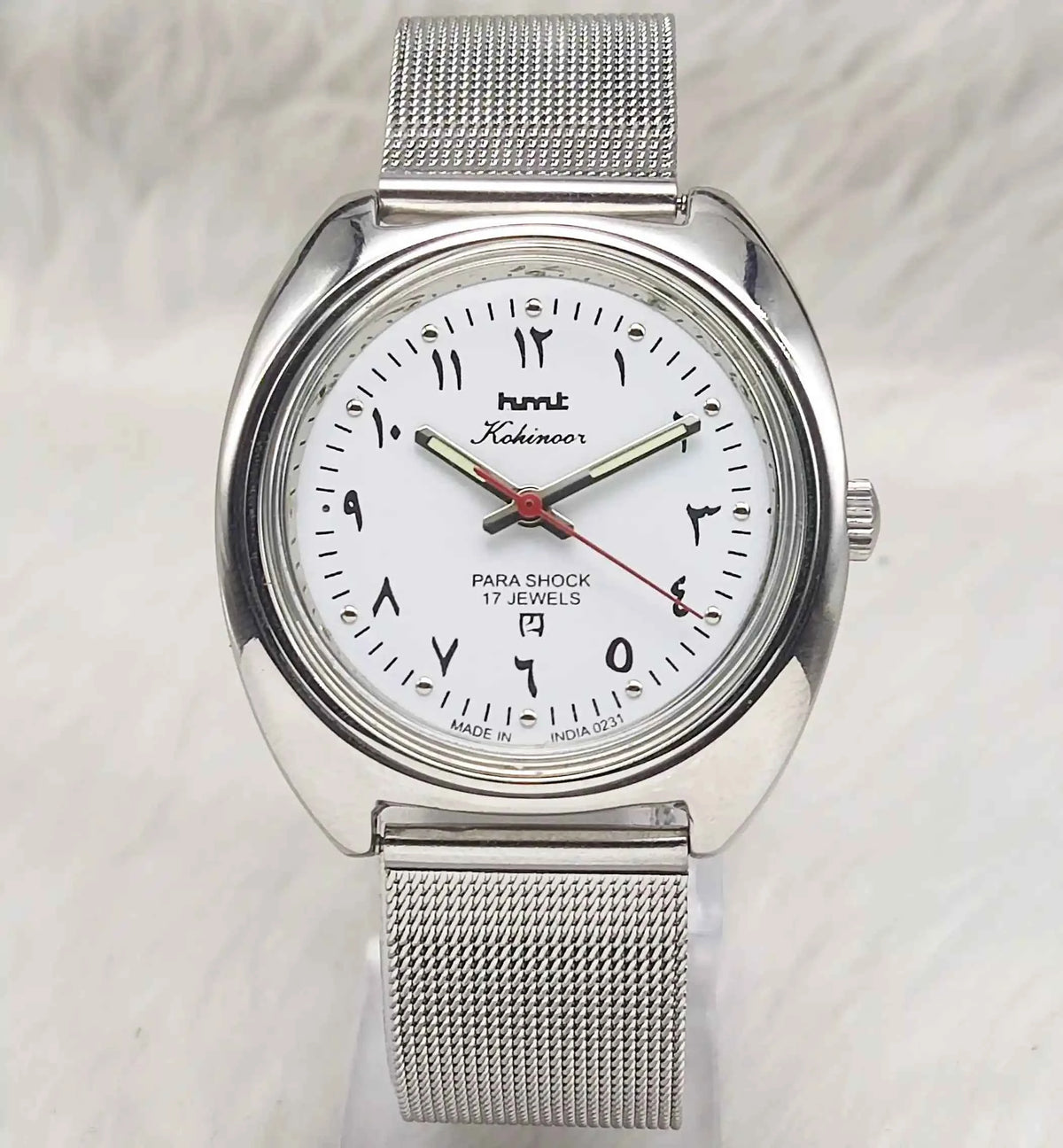 HMT Kohinoor 17 Jewels Mechanical Handwinding Men's Watch with Arabic Font and White Dial