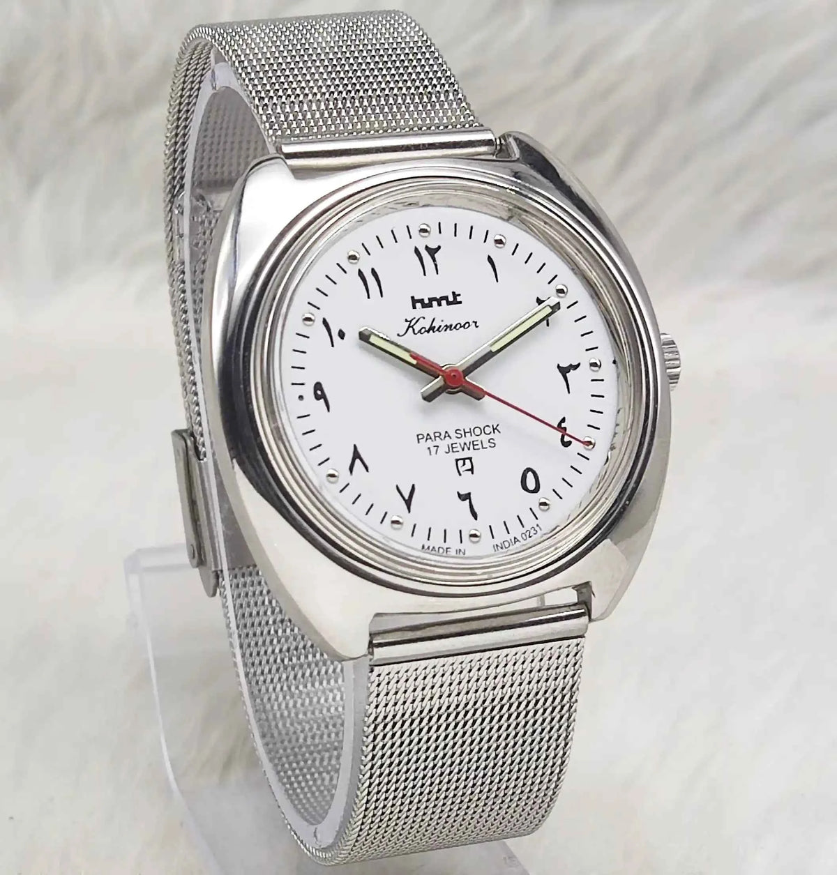 HMT Kohinoor 17 Jewels Mechanical Handwinding Men's Watch with Arabic Font and White Dial
