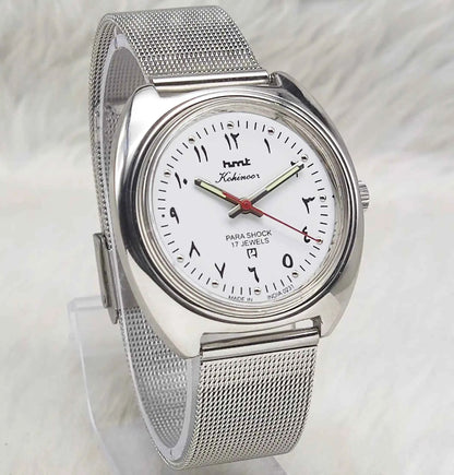 HMT Kohinoor 17 Jewels Mechanical Handwinding Men's Watch with Arabic Font and White Dial