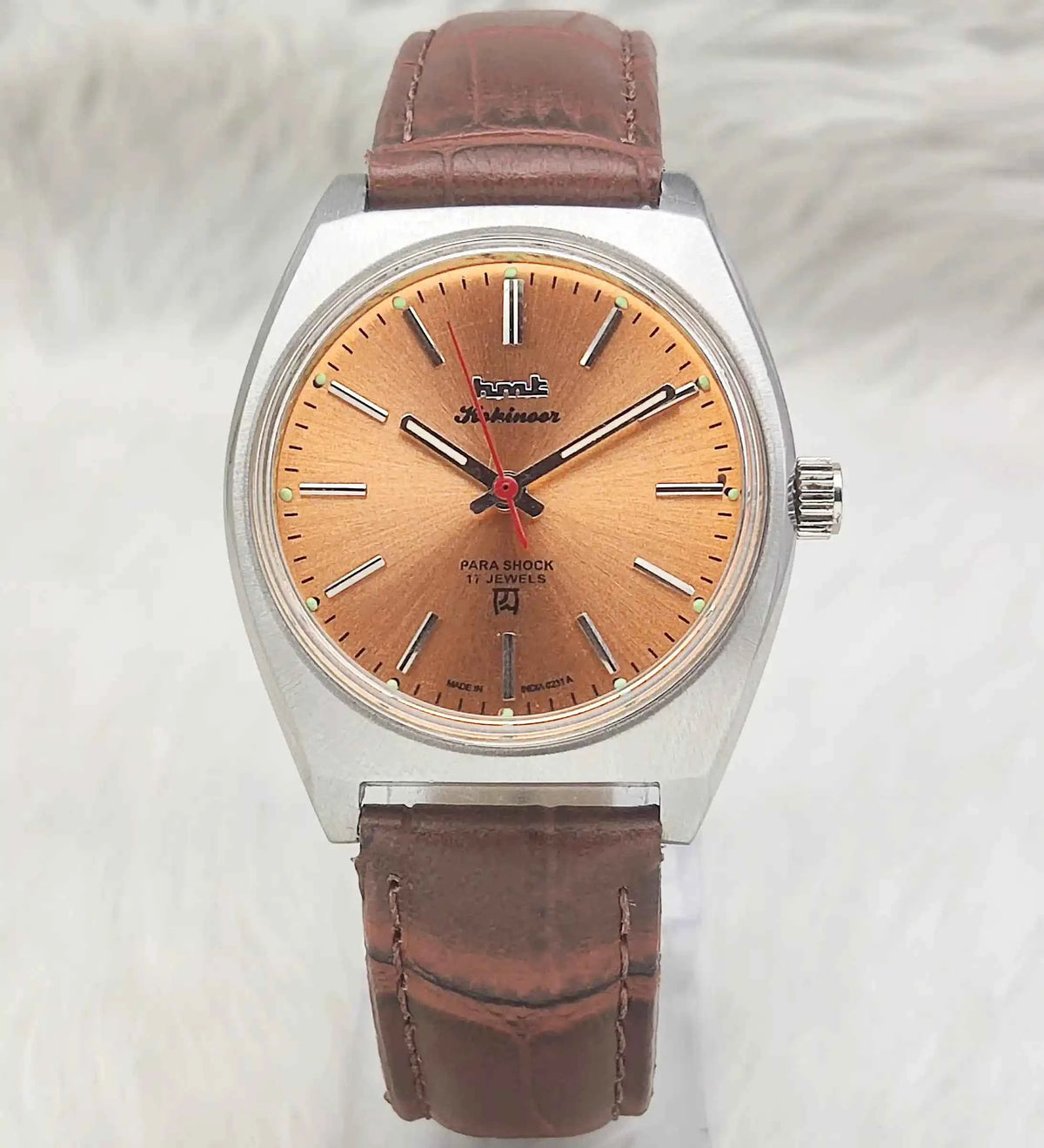 HMT Kohinoor Handwinding Watch - Timeless Precision with Orange Dial and 17 Jewels