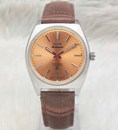HMT Kohinoor Handwinding Watch - Timeless Precision with Orange Dial and 17 Jewels