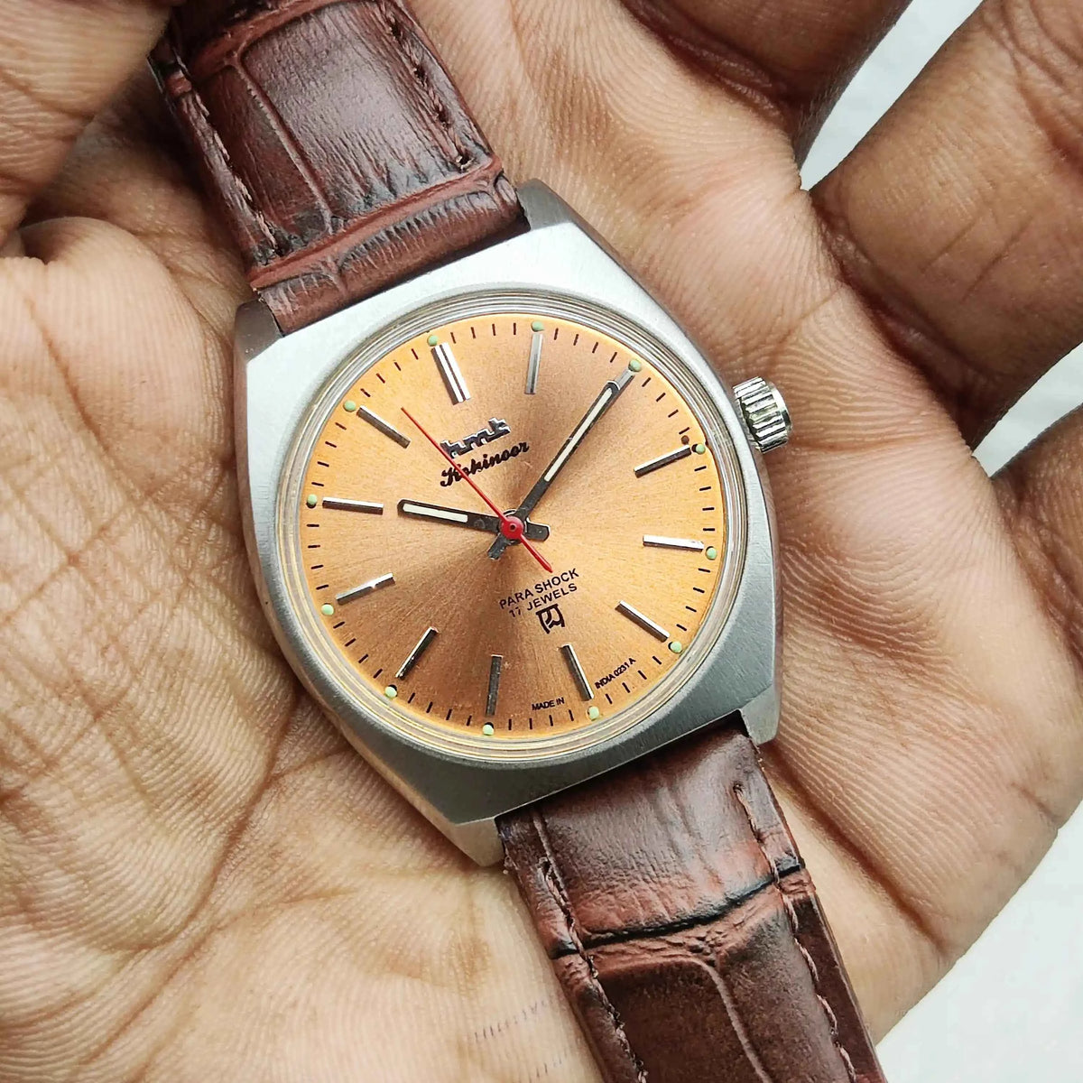HMT Kohinoor Handwinding Watch - Timeless Precision with Orange Dial and 17 Jewels