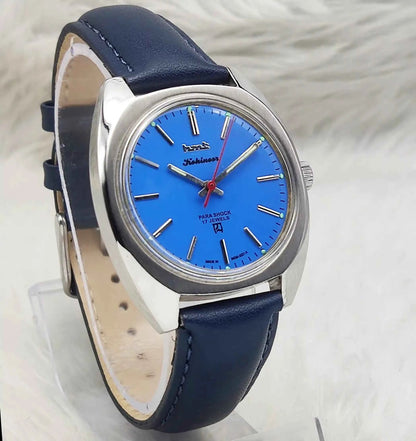HMT Kohinoor Peacock Blue Dial Watch - 17 Jewels Men's Handwinding Timepiece for Timeless Style
