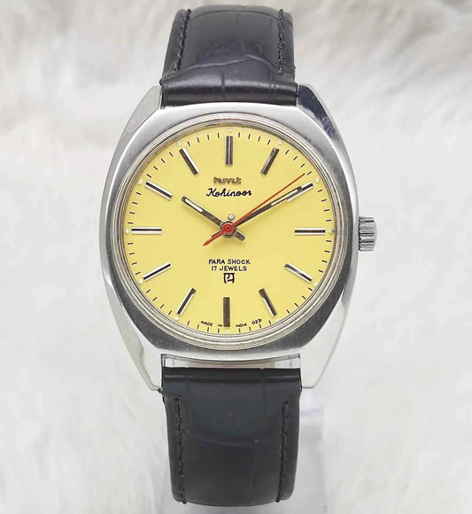 HMT Kohinoor Yellow Dial Watch with 17 Jewels and Handwinding Mechanism