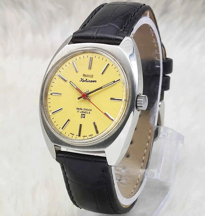 HMT Kohinoor Yellow Dial Watch with 17 Jewels and Handwinding Mechanism
