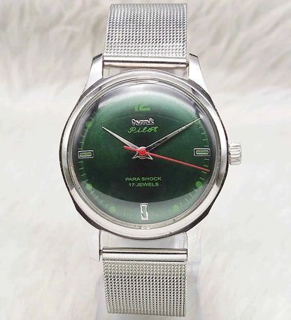 HMT Pilot Handwinding Men's Watch - 17 Jewels Apple Green Dial