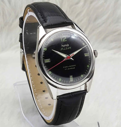HMT Pilot 17 Jewels Handwinding Black Dial Watch - Timeless Elegance and Precision
