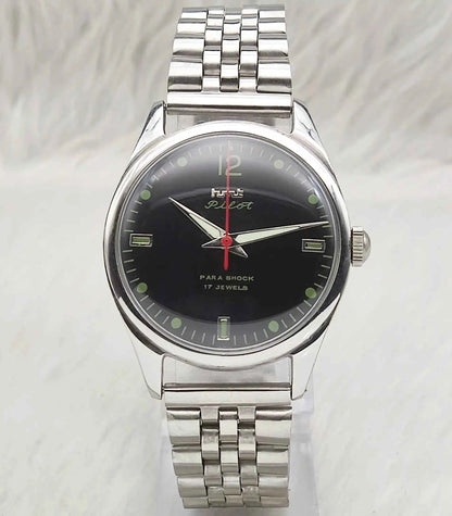 HMT Pilot 17 Jewels Mechanical Handwinding Watch for Men with Black Dial
